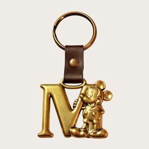 Disney Mickey Mouse Monogram Letter M Keychain Keyring With Leather Strap